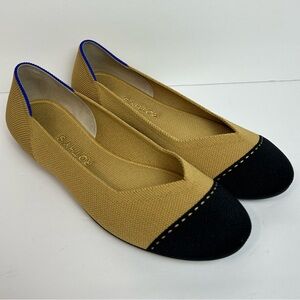 Rothy’s The Flat Round Toe Two Tone Camel Tan/Black Captoe Size 8